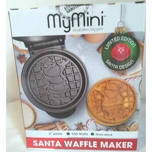 Waffle Maker My Mini Santa Red Non-Stick 5" Plate Compact Holiday Nostalgia NEW